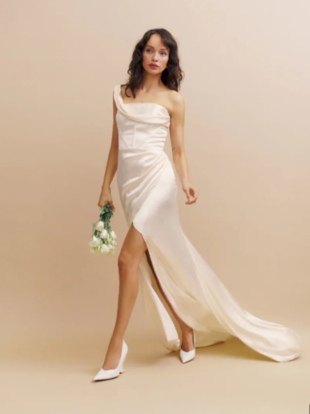 Reformation Eisa Silk Bridal Gown Ivory One Shoulder Maxi Dress 8